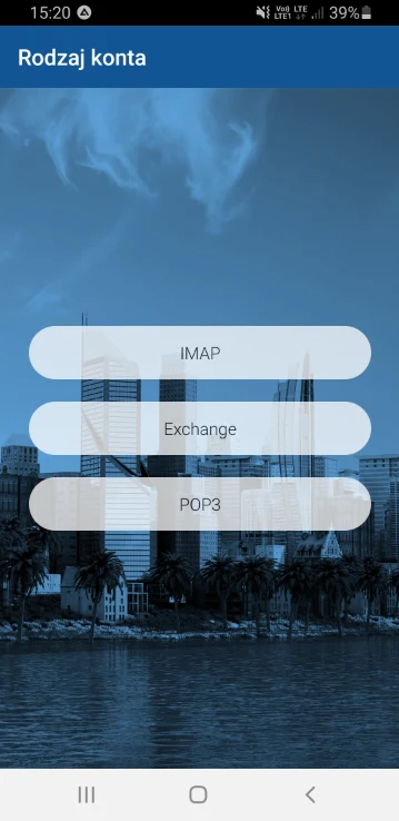 Wybór rodzaju konta w BlueMail: IMAP lub POP3