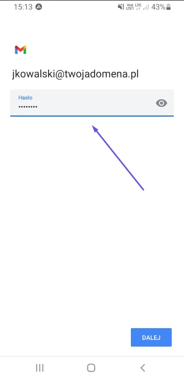 Ekran logowania w Gmailu z polem na hasło do skrzynki