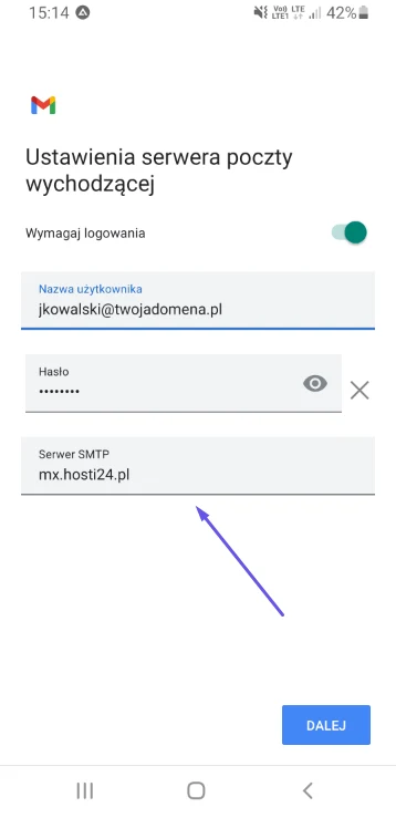 Ustawienia serwera wychodzącego w Gmailu z serwerem mx.hosti24.pl
