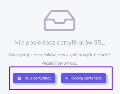 Przyciski Kup certyfikat i Dodaj certyfikat w zakładce Certyfikaty SSL panelu hosti24