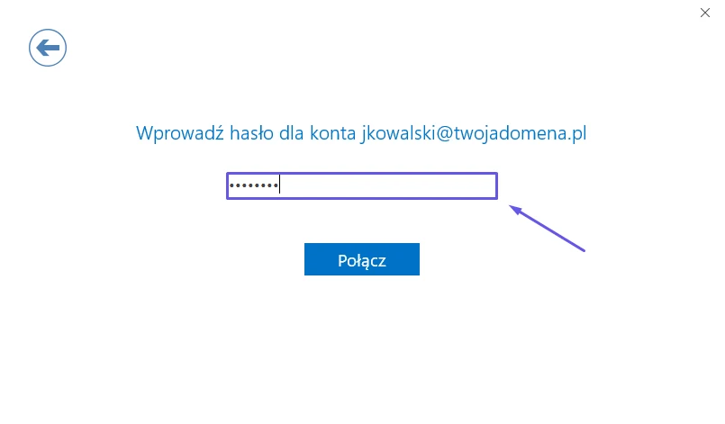 Okno Outlooka z polem na hasło do konta e-mail