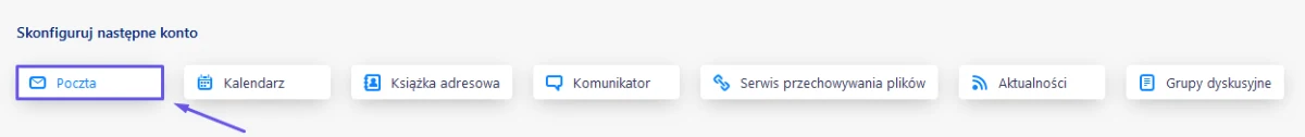 Okno programu Thunderbird z listą kont po lewej stronie i przyciskiem Poczta do dodania nowego konta